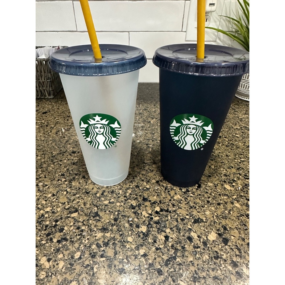 starbucks  reusable FIU cups with‎ straws and lids LOT OF 2